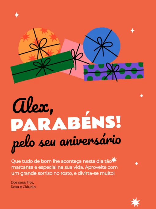 Modelo de convite - cartão com mensagem parabéns/feliz aniversário laranja