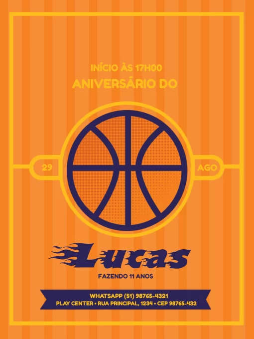 Modelo de convite - aniversário basquete laranja
