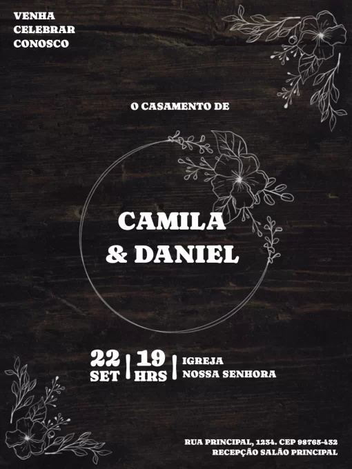 Modelo de convite - casamento rústico escuro