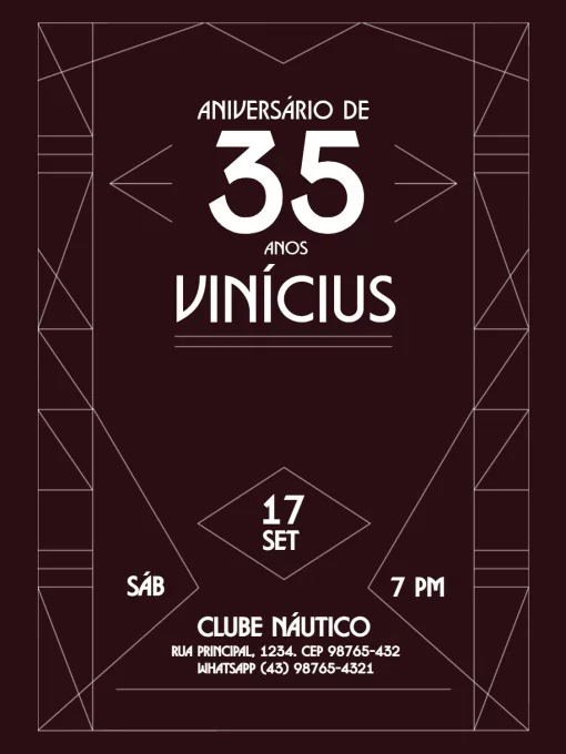 Modelo de convite - aniversário adulto masculino escuro moderno