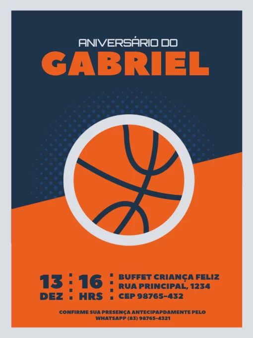 Convite De Aniversário Basquete Azul E Laranja Convite De Aniversário Basquete Azul E Laranja