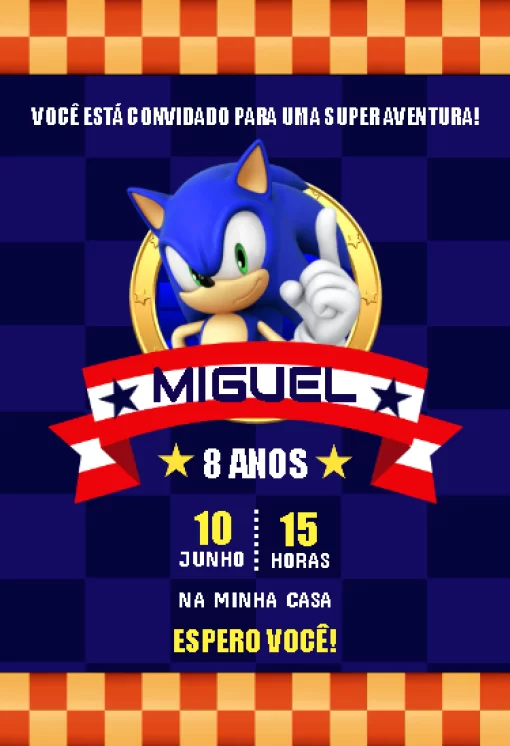 Criar convite de aniversário - Convite Sonic Azul