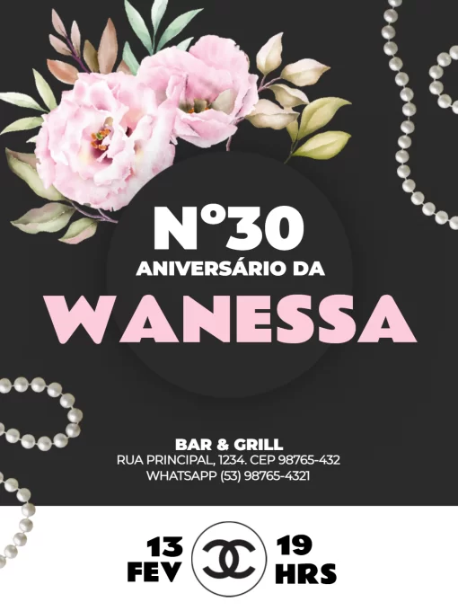 Modelo de convite - aniversário adulto feminino chanel floral