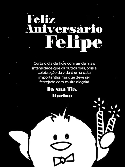 Modelo de convite - cartão com mensagem parabéns/feliz aniversário preto