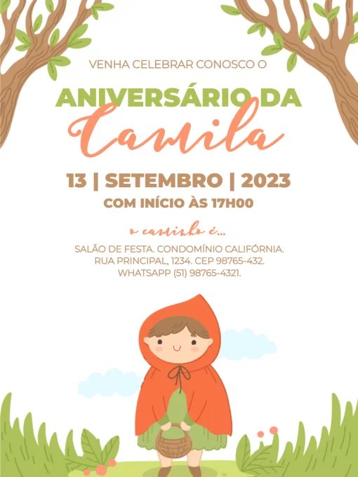 Convite Digital Chapeuzinho vermelho aquarela em 2023  Festa infantil chapeuzinho  vermelho, Ideias de convite, Chapeuzinho vermelho