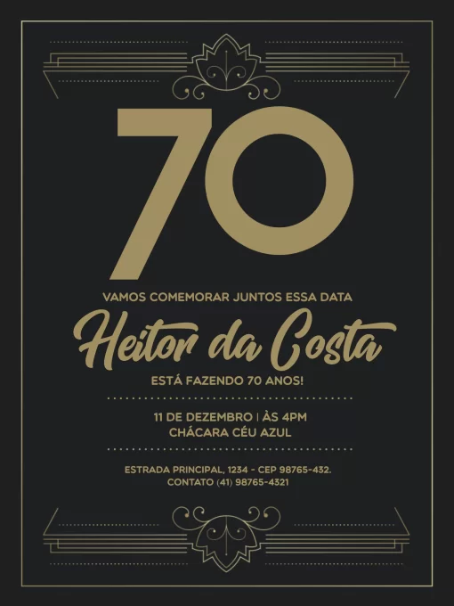 Convite De Aniversário 70 Anos Elegante Edite Online