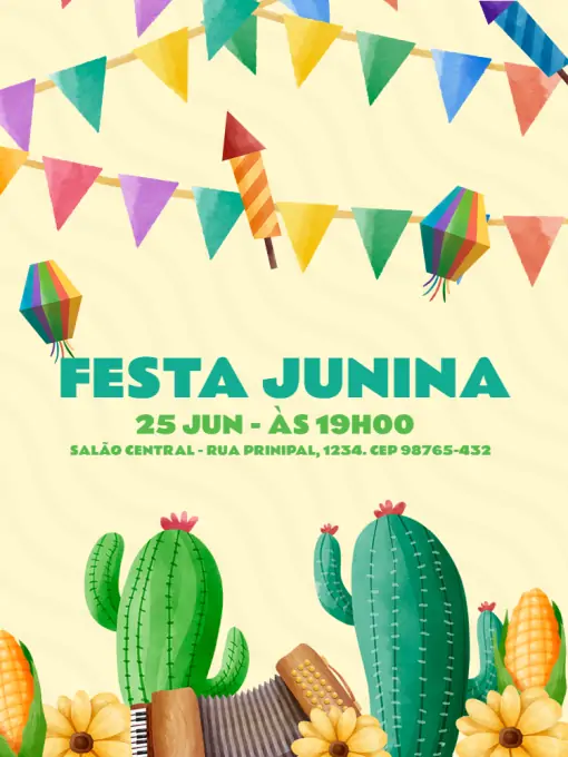 Modelo de convite - festa junina cacto
