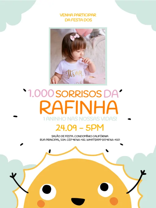 Convite Infantil Sorrisos Com Foto Convite Infantil Sorrisos Com Foto