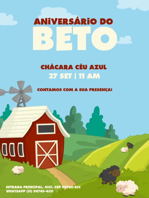 Modelo de convite - aniversário fazendinha azul