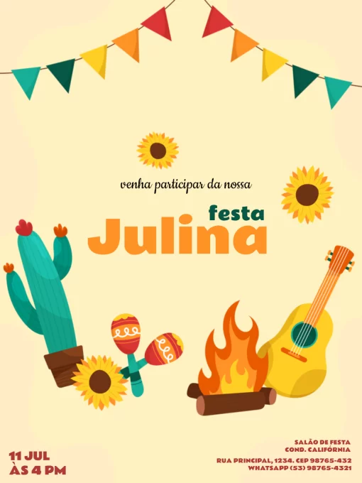 Modelo de convite - festa julina amarelo