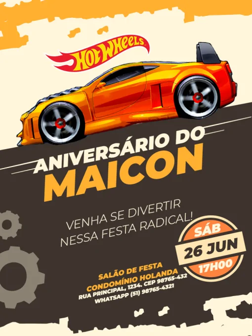 Convite De Aniversário Carros (Filme Infantil) Edite Online