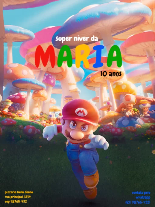 Convite Aniversário Super Mario World - Edite grátis com nosso editor online