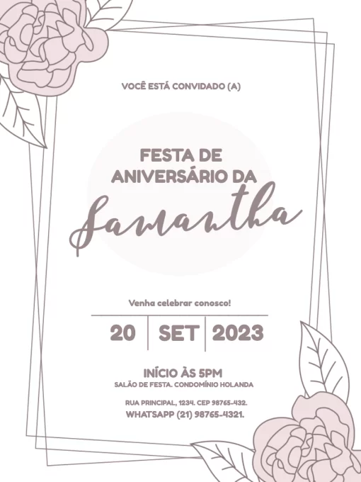 Modelo de convite - aniversário para menina floral