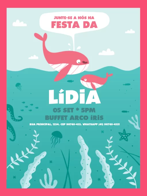 Modelo de convite - convites aniversário baleia verde