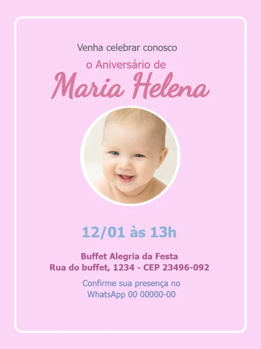 Modelo de convite - aniversário infantil rosa menina