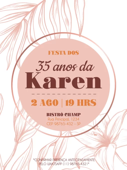 Modelo de convite - aniversário rose gold
