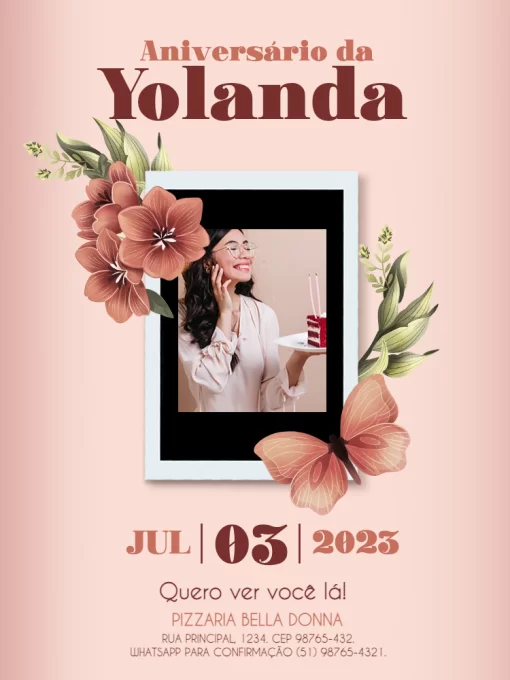 Modelo de convite - aniversário feminino rosa com foto