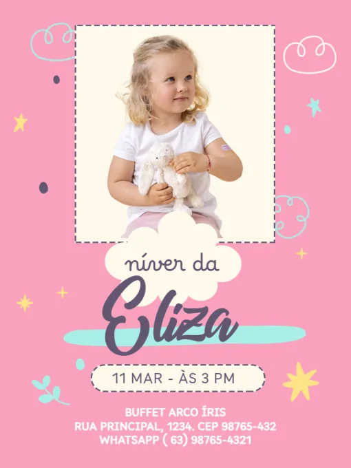 Modelo de convite - infantil com foto menina rosa