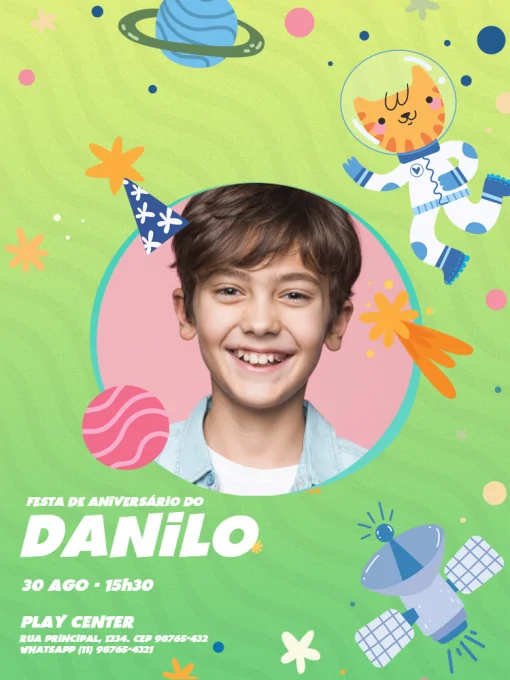 Convite Infantil Com Foto Menino Verde Convite Infantil Com Foto Menino Verde