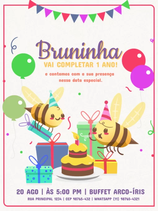 Modelo de convite - abelhinha 1 ano