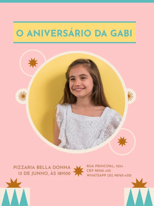 Modelo de convite - infantil com foto menina geométrico