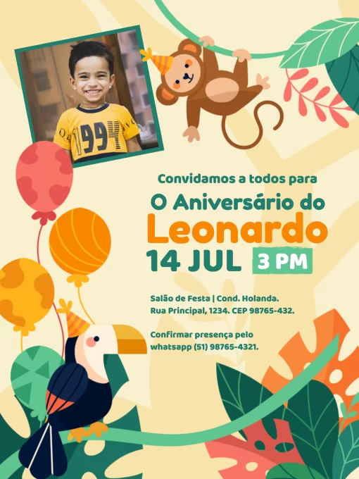 Convite De Aniversário Tropical Infantil Convite De Aniversário Tropical Infantil