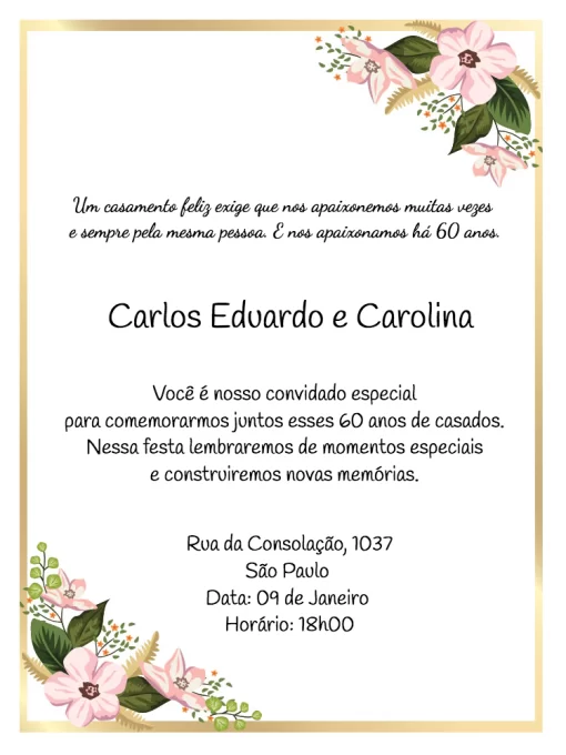 Convite casamento flores delicadas - Edite grátis com nosso editor