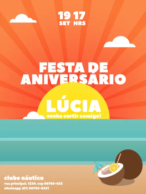 Modelo de convite - praia pôr do sol