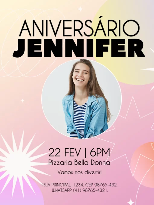 Modelo de convite - aniversário feminino neon