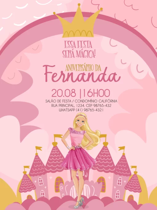 Convite Aniversário Comemoração Festa Criança - Barbie
