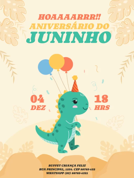 Convite Dinossauro Baby Amarelo Convite Dinossauro Baby Amarelo