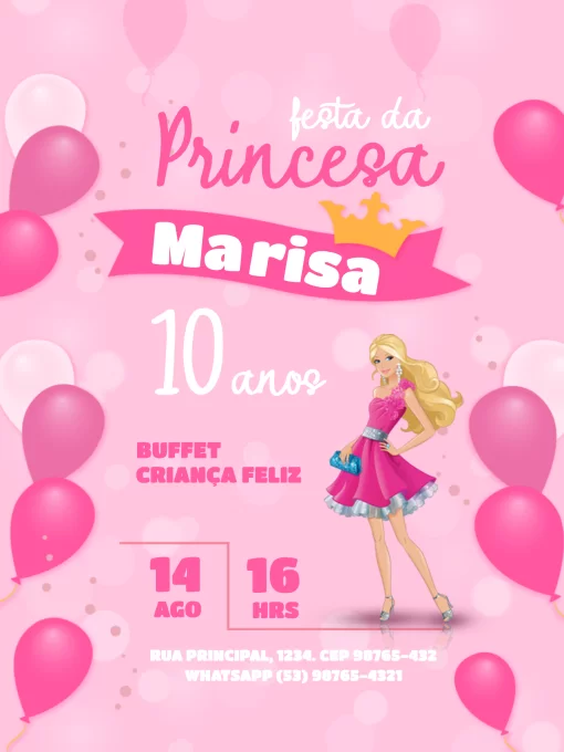 Convite de aniversário Barbie Paris para preencher, baixe grátis convites  para edit…
