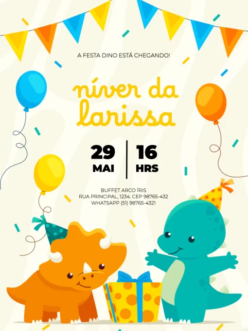 Modelo de convite - dinossauro baby colorido