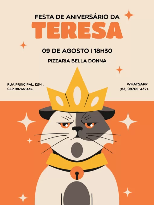 Modelo de convite - aniversário gato laranja