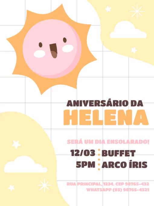 Modelo de convite - aniversário raio sol amarelo