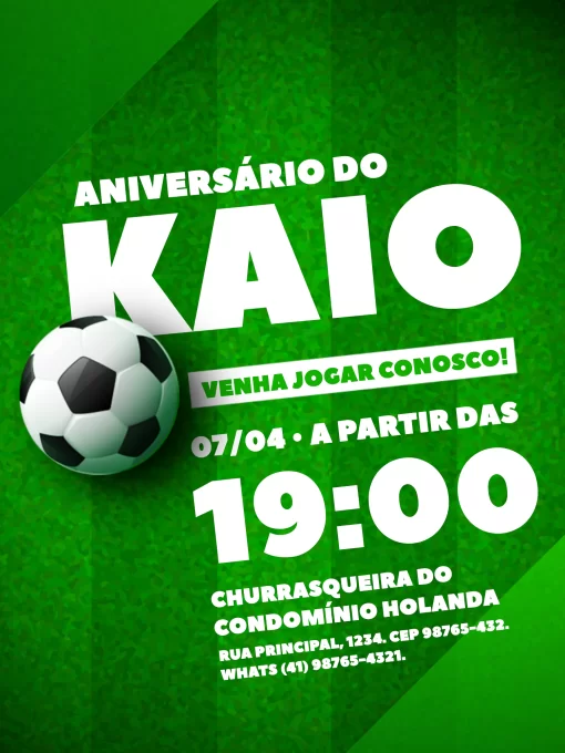 Editar e Baixar 1 Convite De Futebol, aniversário, festa, comemoração, futebol, esporte, claro, verde, campo, bola