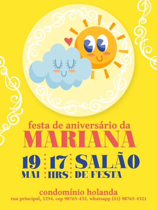 Convite De Aniversário Raio de Sol Lúdico Convite De Aniversário Raio de Sol Lúdico
