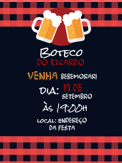 Modelo de convite - aniversário boteco