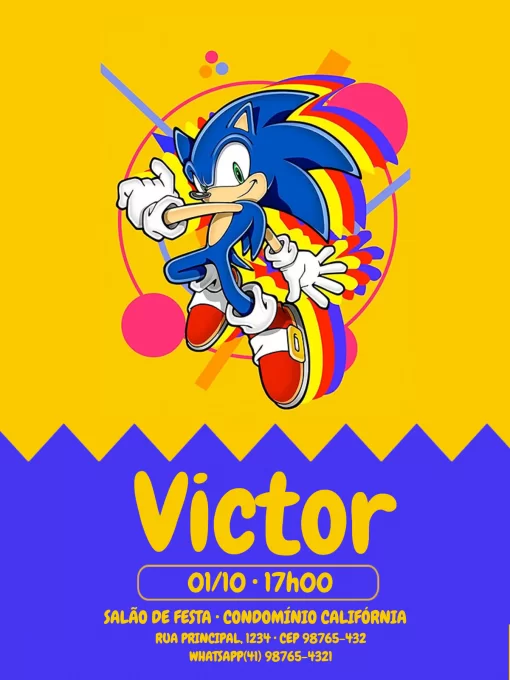 Convite Virtual Sonic - Quântica Studio Aniversário Tema Sonic