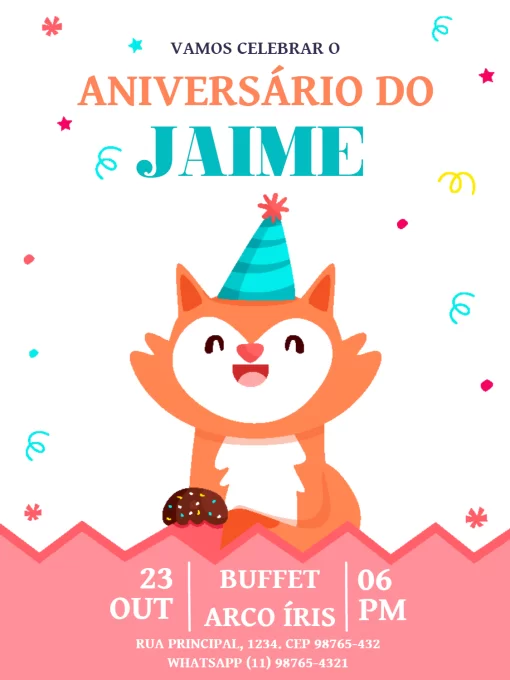 Convite De Aniversário Raposinha Azul E Rosa Convite De Aniversário Raposinha Azul E Rosa