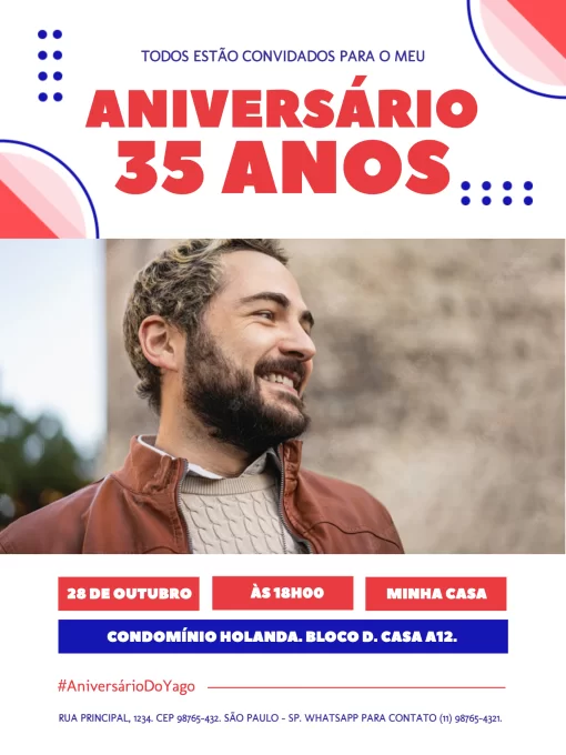 Modelo de convite - aniversário 35 anos com foto
