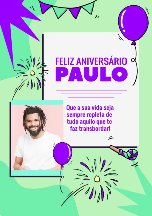 Modelo de convite - cartaz aniversário verde com foto