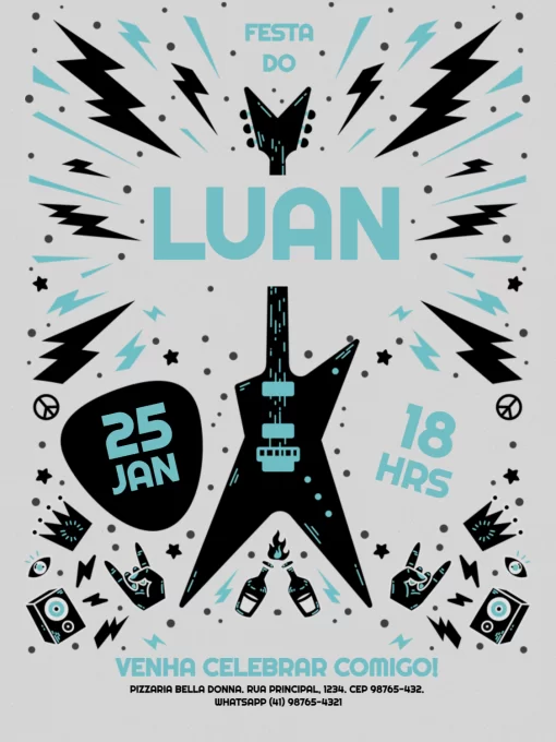 Modelo de convite - rock n roll azul