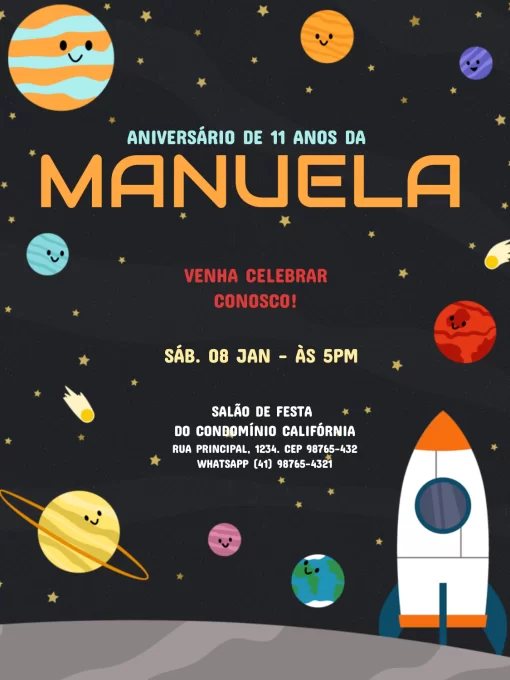 Convite De Aniversário Espaço Planetas
