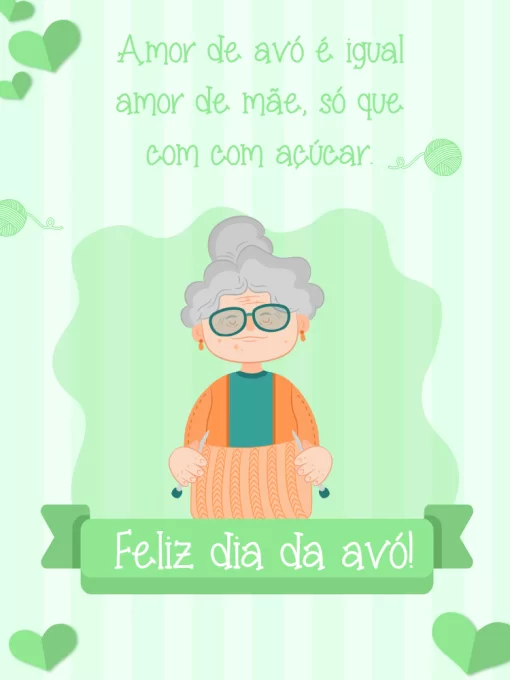Editar e Baixar Cartão Dia da avó, avós, verde, felicitações, trico, coração, online, digital, personalizado, whatsapp