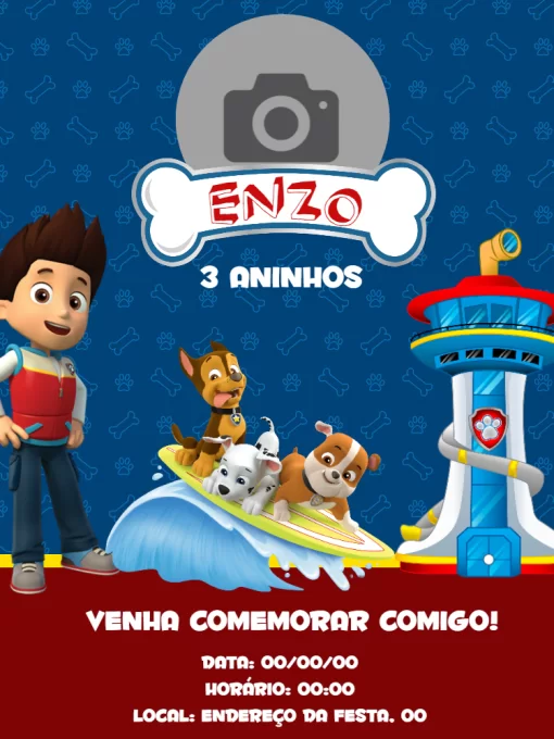 Convite De Aniversario Patrulha Canina Online Virtual Festa