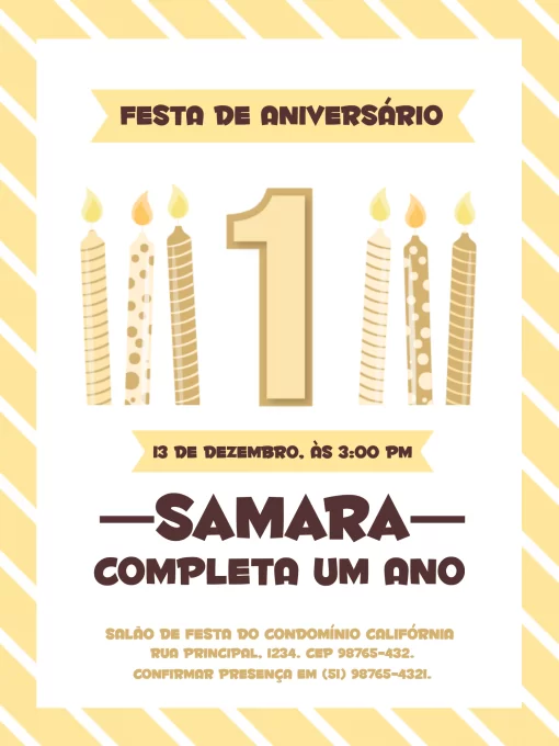 Modelo de convite - aniversário 1 ano amarelo