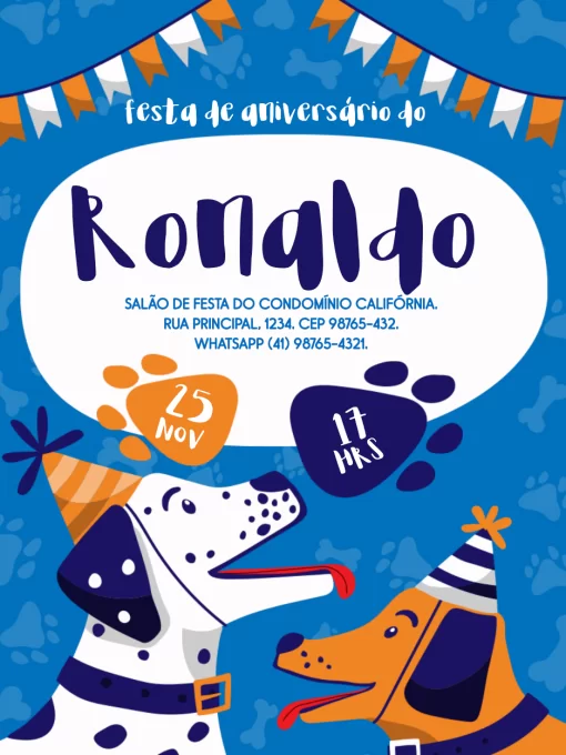 Convite De Aniversário Cachorro Festivo Convite De Aniversário Cachorro Festivo