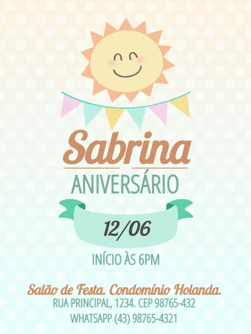 Modelo de convite - aniversário raio sol delicado