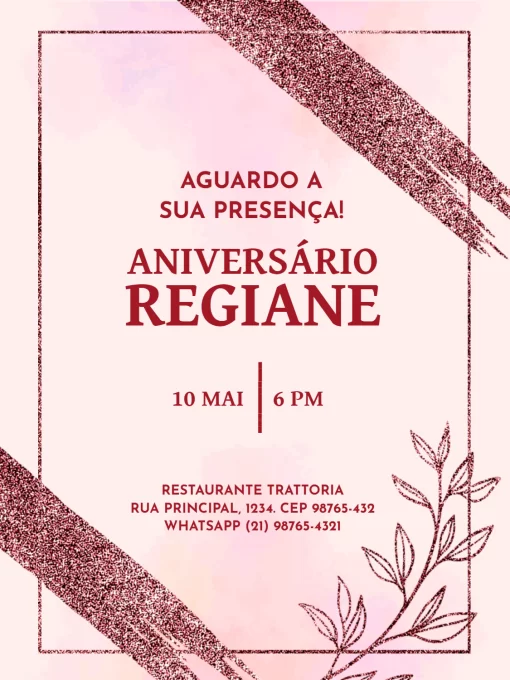 Modelo de convite - aniversário adulto glam rosa